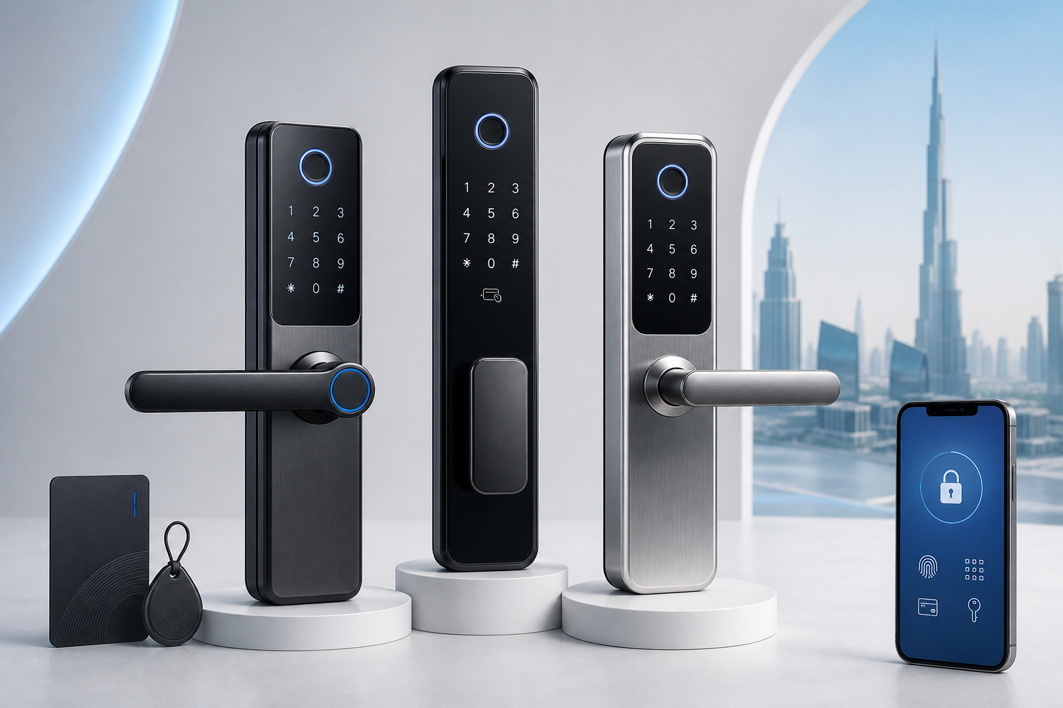 Printer Services Smart door lock products including fingerprint, PIN, RFID and mobile access options